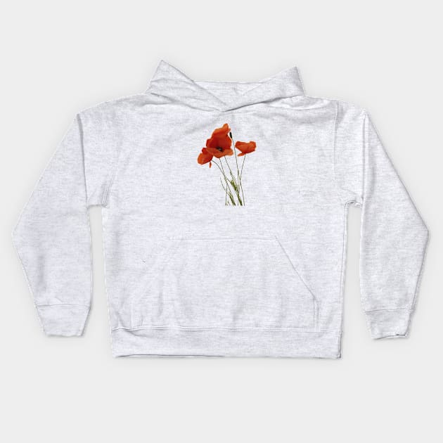 Red Poppies Wildflower Floral Bouquet Kids Hoodie by taiche